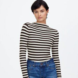 Madewell Brown/White Striped Cotton Knit Mock Neck Tee Size L